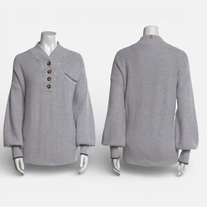 Lunya Grey Heather Cotton Silk Pocket Henley Sz-L/XL
